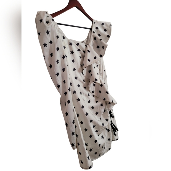 Self Portrait One-Shoulder Mini Dress Frill Star Print Dress Size 6 Runway - Picture 5 of 10